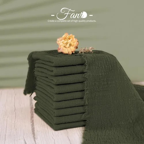 Miniatura 4 de Paquete de 60 servilletas de tela hechas a mano con flecos, servilletas de lino de algodón verde oliva, servilletas de cena de algodón rústico suave