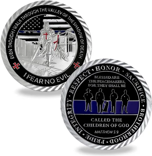 Oficiales de policía estadounidenses desafían monedas delgadas de la aplicación de la ley de línea azul