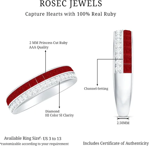 Miniatura 15 de Anillo de media eternidad de diamantes y rubí de 1.25 quilates para mujer Calidad AAA