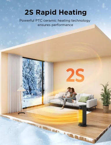Miniatura 4 de Calentador eléctrico portátil de 1500 W, calentadores de cerámica de calentamiento rápido para uso en interiores con termostato, 4 modos, oscilación