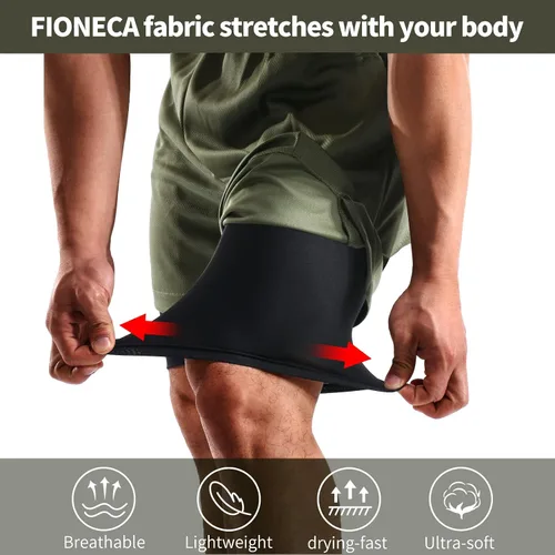 Miniatura 4 de 2 in 1 Mens Shorts Casual 2 Pack, Running Gym Shorts for Men 7 Inch, Workout Shorts Men with Pockets &Towel Loop