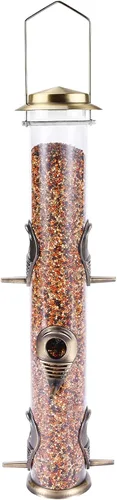 Miniatura 11 de Alimentador de metal para pájaros silvestres, alimentador de semillas de pájaros silvestres, alimentador de aluminio de seis puertos, tubo sólido