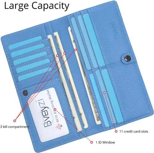 Miniatura 3 de Bveyzi Billeteras de cuero ultrafino con bloqueo RFID para tarjetas de crédito, billetera plegable para mujer