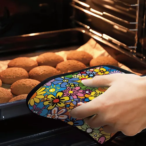 Miniatura 7 de Juego de 2 soportes para macetas abstractas hippie, resistentes al calor, para microondas, hornear, horno, platos finales y barbacoa Flor hippie