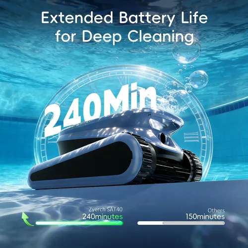 Miniatura 4 de Limpiador robótico inalámbrico de piscina de 240 minutos, para escalada en pared, 2 cepillos y motores, cuidado mejorado de la línea de flotación