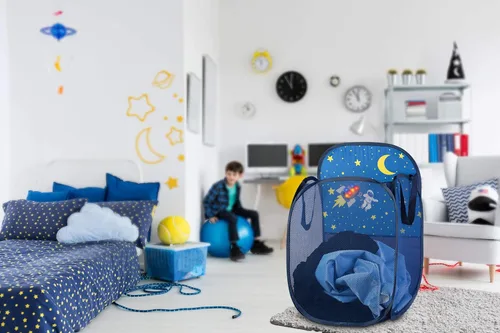 Miniatura 4 de Store & Score Cesta desplegable de malla con luces LED para niños, plegable, ahorra espacio y fácil de almacenar, asas laterales reforzadas y Nave
