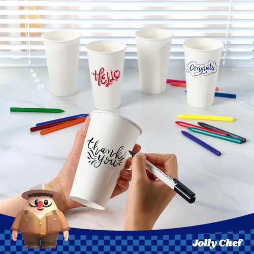 Miniatura 6 de JOLLY CHEF Paquete de 180 tazas de papel de 16 onzas para café, tazas blancas desechables para café, agua, jugo o té, adecuadas para fiestas