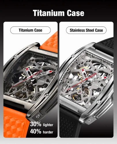Miniatura 4 de CIGA Design Skeleton Watch Z Series Titanium Automatic Mechanical Wristwatch Sapphire Tonneau Analog Men's Watches 3ATM Waterproof with Removable