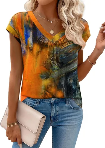 Miniatura 23 de Zeagoo Camisetas de manga corta con cuello en V para mujer, ropa de negocios, ropa de trabajo, ropa de moda