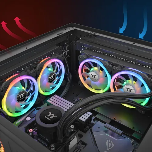 Miniatura 3 de Thermaltake SWAFAN - Ventilador de radiador RGB 12 TT Premium Edition, paquete de 3, diseño de hoja de ventilador intercambiable, dirección de flujo