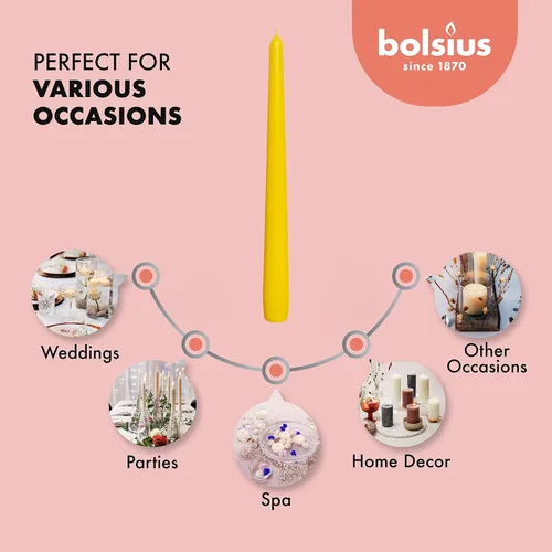 Miniatura 4 de BOLSIUS Velas cónicas amarillas – Paquete de 4 velas sin perfume de 10 pulgadas – 8 horas de tiempo de combustión – Calidad europea premium – Velas