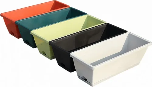 Miniatura 9 de Maceta de plástico de 14 pulgadas con platillo adjunto, para uso en interiores y exteriores, maceta rectangular (color terracota)