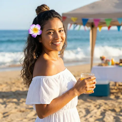 Miniatura 6 de 12 pinzas para el cabello de 2.36 pulgadas para mujeres y niñas, estilo hawaiano hawaiano, bohemio, plumeria, espuma, flores, decoración, pasador