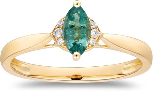 Miniatura 2 de Gin & Grace Anillo de oro amarillo de 14 quilates con esmeralda natural de Zambia con diamantes naturales para mujer. Joyería hecha a mano de pera