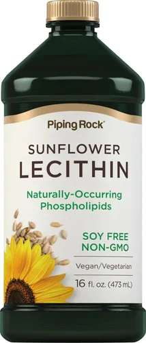 Piping Rock Suplemento líquido de lecitina de girasol | Aceite de 16 onzas | Fosfolípidos naturales | Vegano, sin soja, sin OMG, sin soja, sin gluten
