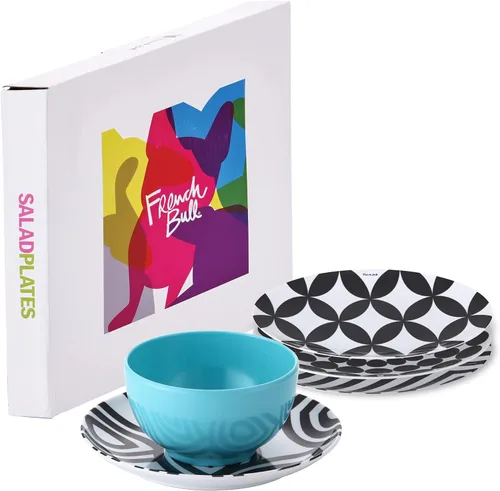 Miniatura 26 de French Bull Juego de 4 platos – Juego de 4 platos de ensalada de melamina de 9 pulgadas – Vajilla de melamina para interiores y exteriores – Foli
