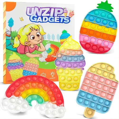 Miniatura 6 de 4 piezas de juguetes para juguetear, juguetes de burbujas de empuje arcoíris, juguete de helado, juguetes de piña para apretar, conjunto de juguetes