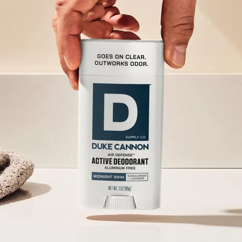 Miniatura 10 de Duke Cannon Midnight Swim - Desodorante sin aluminio para hombres - Air Defense, aroma de sándalo + lavanda, 3 oz - de larga duración, deslizamiento