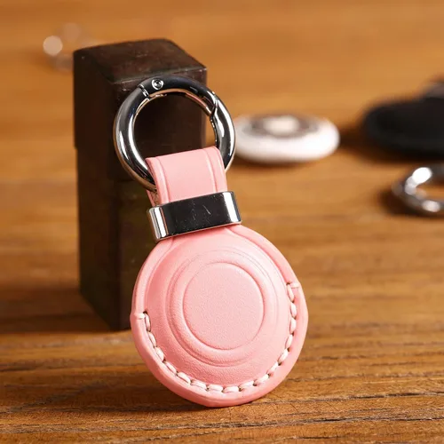 Miniatura 5 de Llavero de Cuero Genuino Compatible con Airtag, Soporte Seguro para Llavero de Air Tag Funda de Cubierta Anillo de Llavero Accesorios - Rosa V2.0