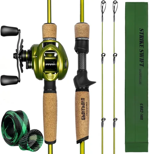 Miniatura 11 de Ghosthorn Caña de pescar y carrete Combo de caña de pescar de doble punta Baitcasting Combo Ultra Light Caña de 2 piezas con mango de corcho natural