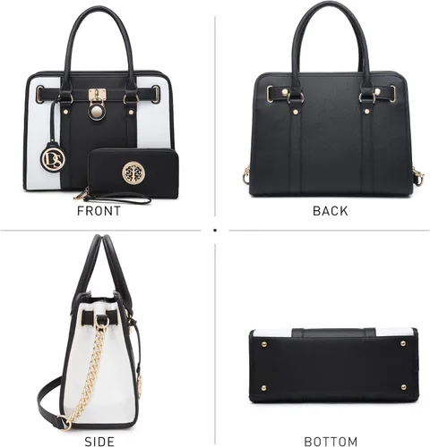 Miniatura 45 de Dasein Bolsos de mano de dos tonos para mujer, bolsos de hombro de cuero vegano, bolsa grande con cartera a juego