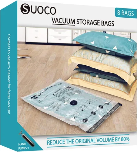 Bolsas de almacenamiento al vacío (4 jumbo, 4 grandes), bolsas ahorradoras de espacio con bomba de mano de viaje, bolsas selladoras herméticas de