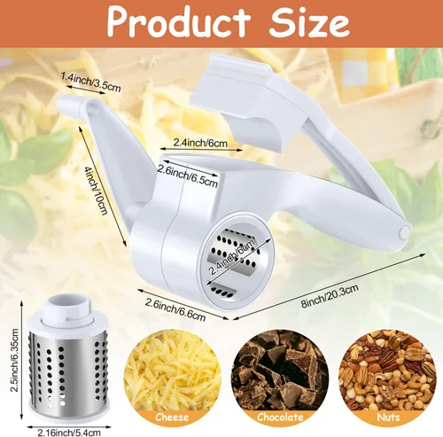 Miniatura 2 de Boao Rallador de queso giratorio manual de mano con tambor de acero inoxidable para rallar nueces de chocolate duro, herramienta de cocina, regalos