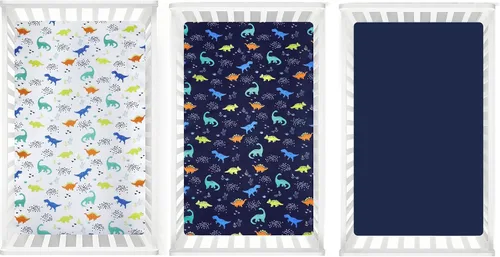 Miniatura 7 de PHF - Juego de 3 sábanas suaves ajustadas para cuna de dinosaurio, sábanas cómodas y transpirables para bebés, niños y niñas, 28 x 52 pulgadas, se