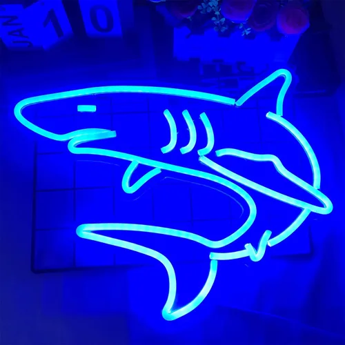Letreros de neón de tiburón regulables para decoración de pared, gran letrero de luz de neón reutilizable de tiburón para regalos de niños, sala de