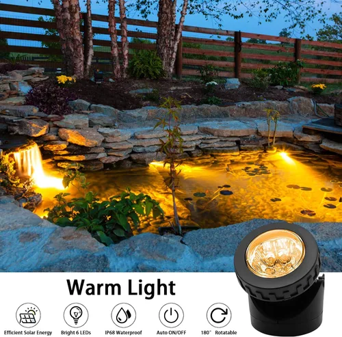 Miniatura 6 de AVEKI Focos solares de estanque, 12 luces LED solares subacuáticas con doble cabezal impermeable, submarino, paisaje, iluminación de seguridad