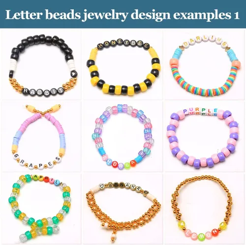 Miniatura 4 de Eppingwin 1400 cuentas de letras, cuentas acrílicas de 0.157 x 0.27 pulgadas, cuentas para hacer joyas, cuentas para hacer pulseras, cuentas