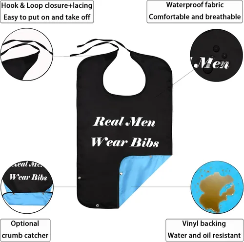 Miniatura 3 de 2 Baberos para Adultos para Hombres, Baberos para Hombres Mayores para Comer, Baberos Lavables y Reutilizables para Adultos