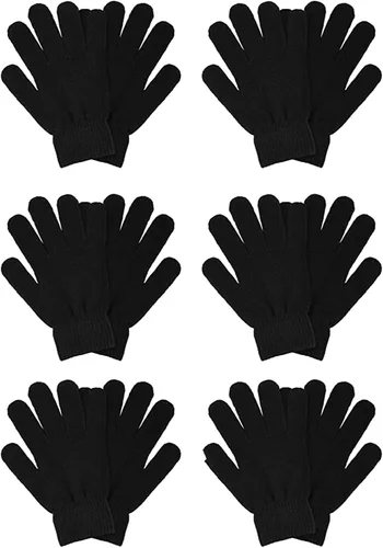 6 pares de guantes mágicos de invierno para mujeres y hombres, para clima frío, térmicos, cálidos, guantes elásticos, guantes de punto negro para