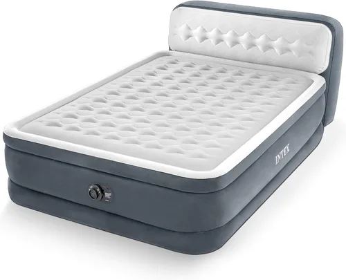 Intex 64447ED Dura-Beam Deluxe Ultra Plush - Colchón de aire con cabecera: Fiber-Tech – Tamaño Queen – Bomba eléctrica incorporada – Altura de cama