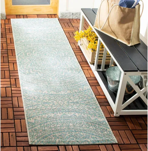 Miniatura 97 de SAFAVIEH Alfombra lavable para exteriores, colección Courtyard - Pasillo de 2.3 x 8 pies, color beige claro y marrón claro, no desprende pelusa