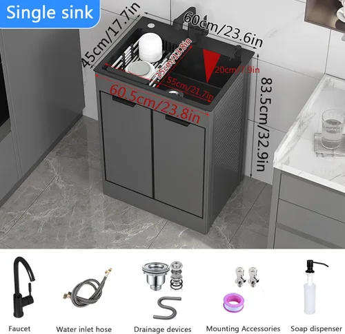 Miniatura 2 de Fregadero utilitario para lavadero con gabinete y grifo, fregadero de cocina y gabinete, fregadero de acero inoxidable para baño, lavabos de tocador