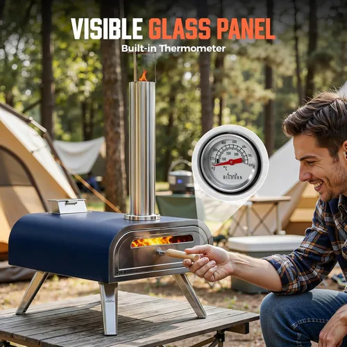 Miniatura 5 de BIG HORN 16" Multi-Fuel Outdoor Pizza Oven – 2-in-1 Wood-Fired & Gas Compatible (Burner Sold Separately), 1112°F Outdoor Stainless Pizza Cooker