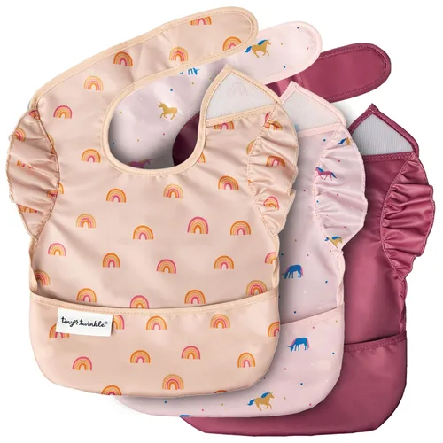 Miniatura 40 de Tiny Twinkle Baberos a prueba de derrames para bebés para comer Baberos impermeables y lavables para niños pequeños con bolsillo para todo Juego