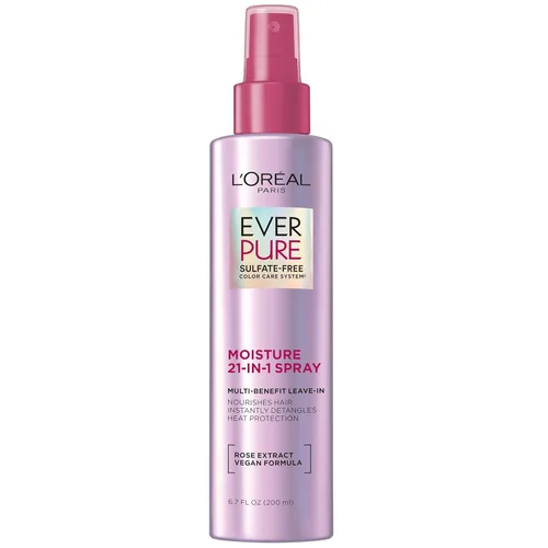 L'Oreal Paris EverPure Moisture 21 en 1 - Acondicionador sin enjuague, espray protector de calor multibeneficio para cabello de hasta 450 °F,