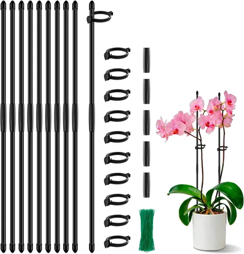 Miniatura 8 de SupKing Support - Estacas para plantas de 17 pulgadas, estacas de orquídeas con clips, 10 postes para plantas de jardín extendidos a 3/4/5 pies