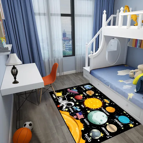 Miniatura 5 de Alfombras espaciales para dormitorio, alfombra Galaxy para habitación de niños, alfombras para sala de juegos, alfombra del sistema solar, 2 x 3 pies
