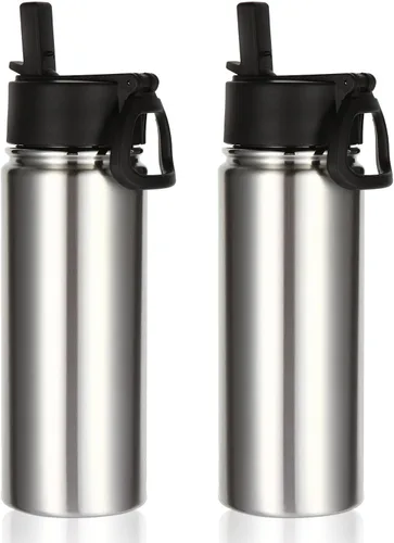 Miniatura 30 de Volhoply Paquete a Granel de 8 Botellas de Agua Aisladas de 18 Onzas, Botellas de Agua de Acero Inoxidable para Niños con Tapa con Pajita, Botella