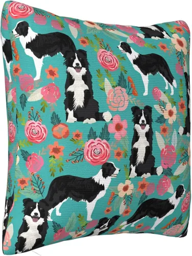 Miniatura 7 de Fundas de almohada decorativas de 18 x 18 pulgadas, fundas de almohada de doble cara para sofá, Border Collie Florals, fundas de almohada de felpa