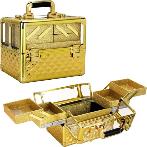 Miniatura 11 de Ver Beauty Estuche de maquillaje profesional con 4 bandejas extensibles, compartimento central grande, organizador de viaje con cerradura, carcasa