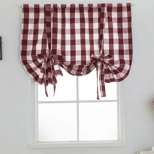 Miniatura 13 de vctops Cortinas entramadas de Navidad en negro y blanco estilo búfalo con función de amarras, estilo granja, térmicas, aislantes, para ventanas