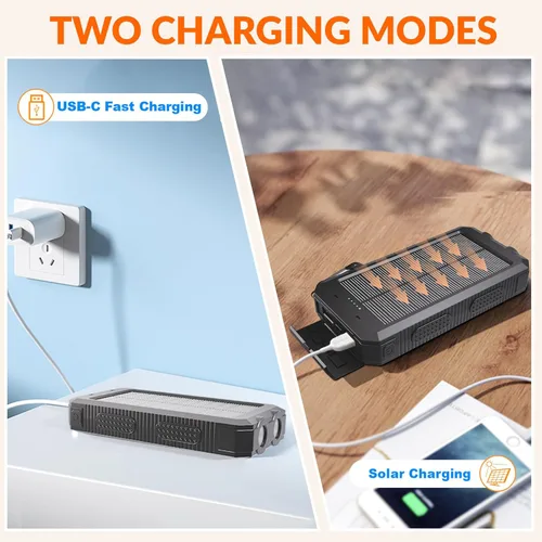 Miniatura 4 de Cargador solar de 20,000 mAh, banco de energía portátil, 4 cables para exteriores, impermeable, cargador de teléfono externo de respaldo con USB-C