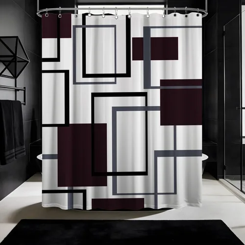 Miniatura 50 de Cortina de Ducha en Blanco y Negro Geométrica Cortinas de Ducha para Decoración de Baños de Hombres Juego de Cortina de Baño en Negro Blanco y Gris