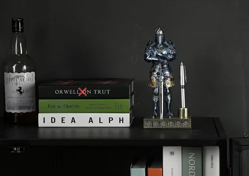 Miniatura 4 de Knight - Soporte decorativo para bolígrafos de resina, pisapapeles para escritorio, organizador de escritorio, regalos de festivales para novio, Azul
