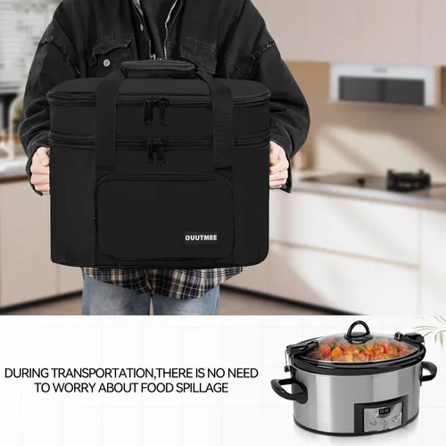 Miniatura 6 de Bolsa de viaje para olla de cocción lenta, doble capa aislada, compatible con olla de cocción lenta de 6 a 8 cuartos de galón, transportador