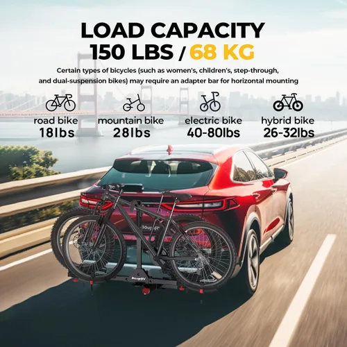 Miniatura 7 de BougeRV - Soporte de enganche para bicicletas de plataforma de 2 pulgadas con doble bloqueo para SUV y camiones, para 2 bicicletas, soporte